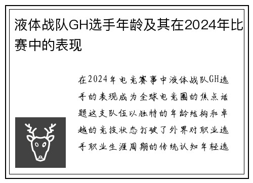 液体战队GH选手年龄及其在2024年比赛中的表现